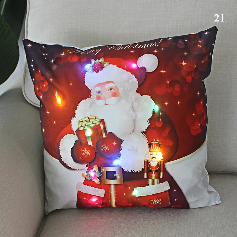 LED Christmas Cushion Cover Merry Santa Claus Light Pillow   Lighting Pillowcase Home Decoration New Year  Decor