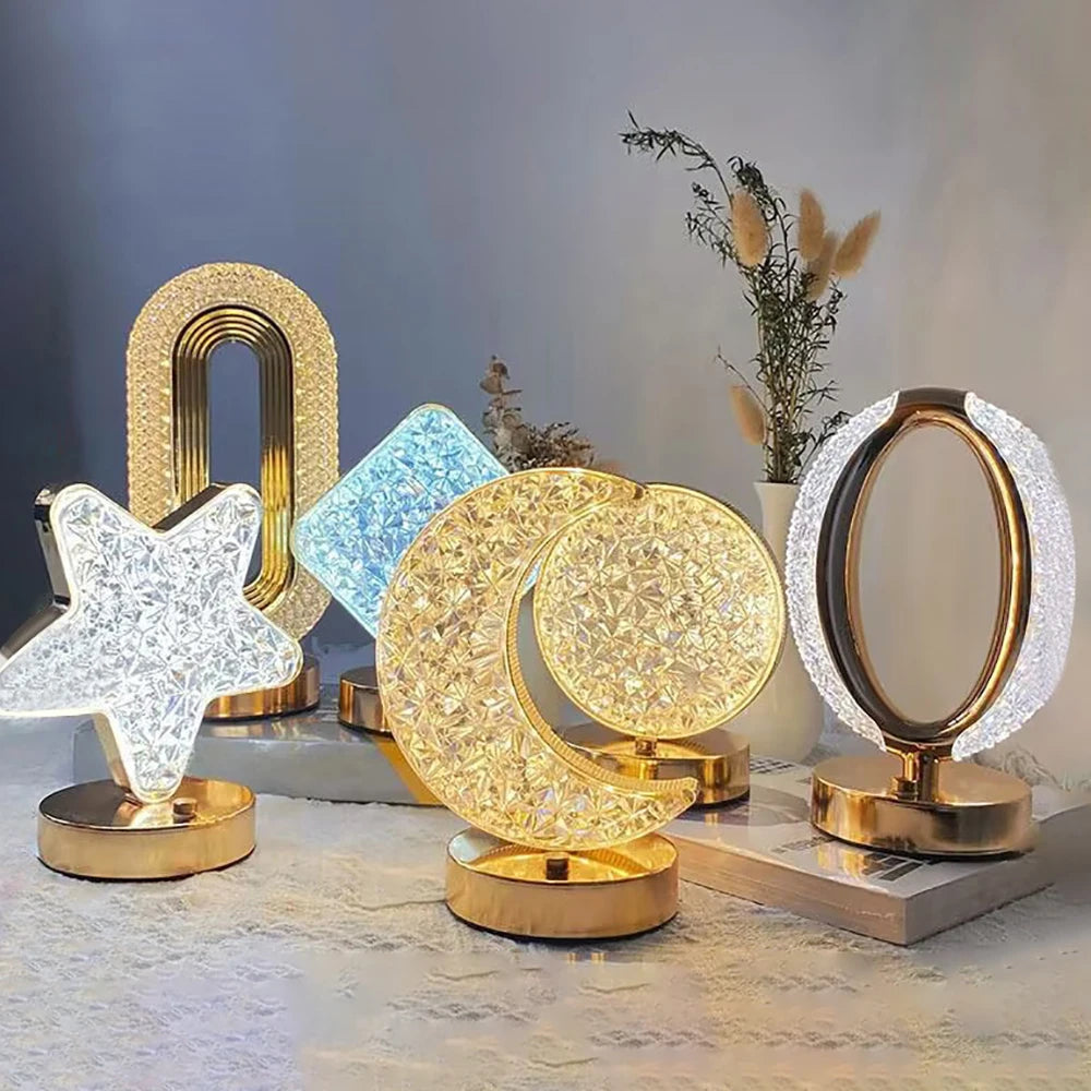 3D Crystal Touch Control LED Night Light for Kids Bedroom - USB Rechargeable Color Changing Square Star Moon Shapes Lamp