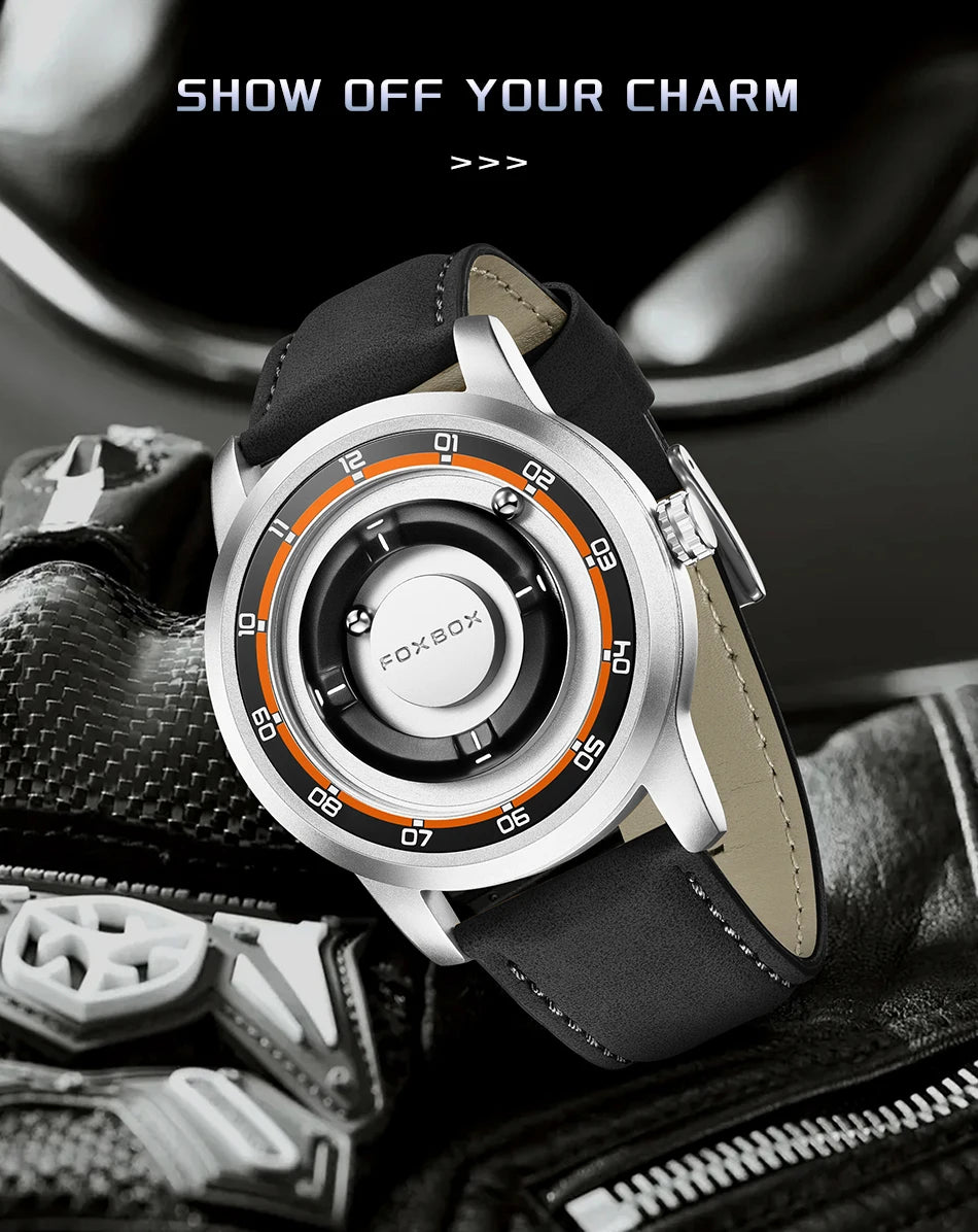 FOXBOX Unique Dial Quartz Man Watch Fashion Casual Sport Silicone Srolling Beads Clock Magnetic Force Waterproof Watches for Men