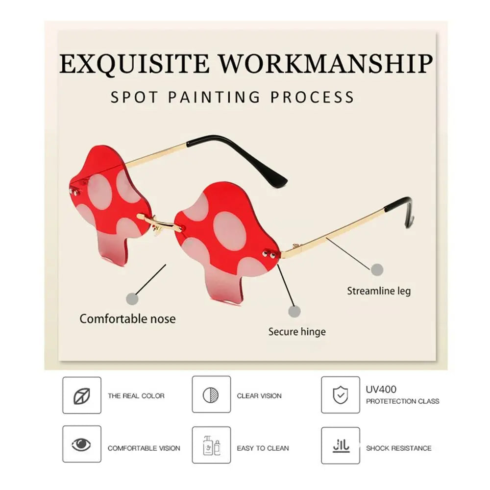 Cartoon Mushroom Shape Sunglasses Women Irregular Rimless Sun Glasses Trendy Funny Sunglasses Outdoor Party Favor Decorations