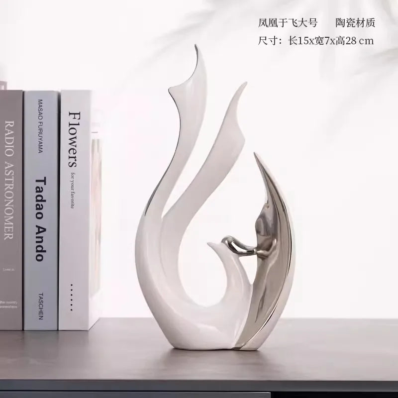 2-piece set of European high-end ceramic art phoenix ornaments, light luxury creative home, living room, TV, wine cabinet, decor