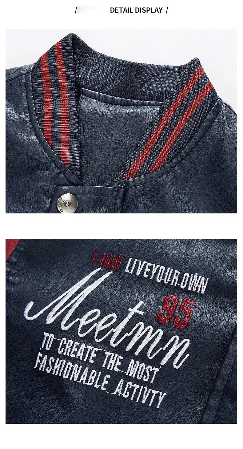 Men's American Leather Baseball Jacket Casual Color Block PU Pilot Coat Spring Autumn Leather Jacket Motorcycle Suit Jackets Men