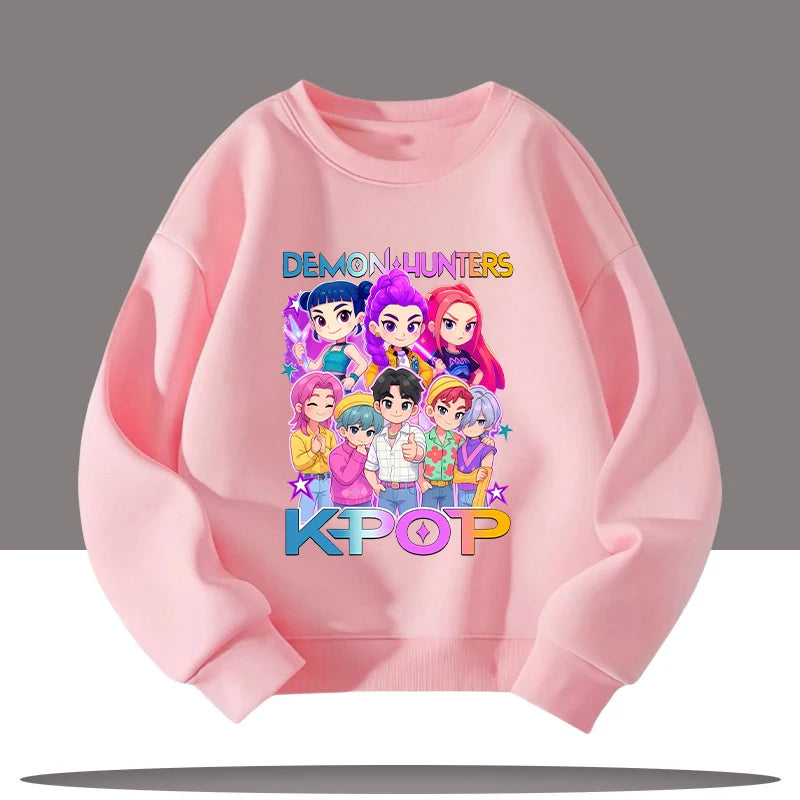 K-pop Demon Hunters Cartoon Print 3-12 Year Old New Style Kids Round-neck Sport Shirt Cute Girl Casual Top Children's Clothing