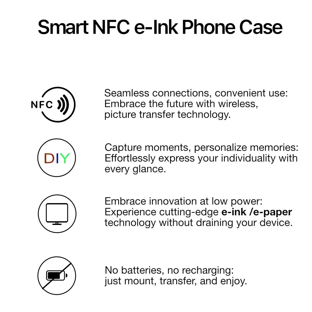 NFC Smart E-ink Screen Phone Case For IPhone 16 15 14 13 12 11 Pro Max DIY Batteryless NFC Phone Case