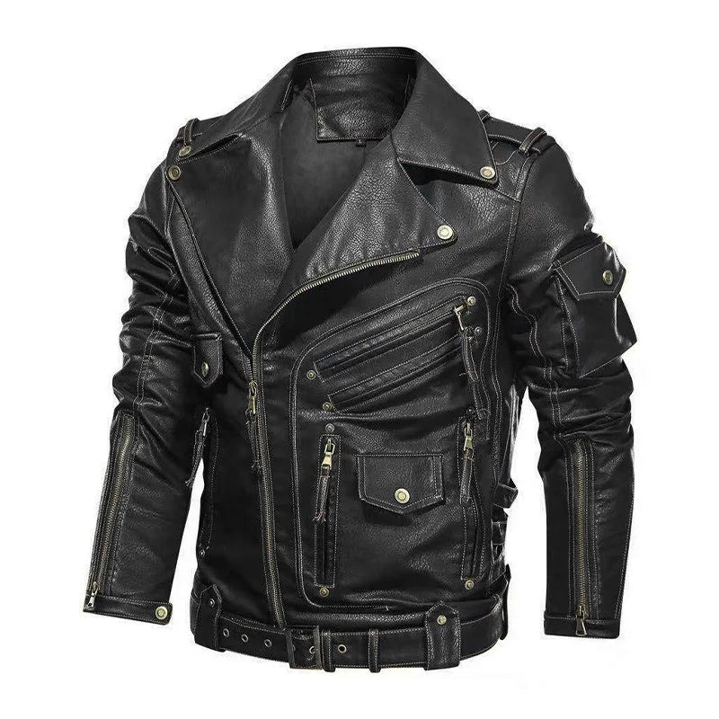Winter PU Leather Jacket Men Fashion Motorcycle Faux Leather Jacket Male Autumn Cool Zipper Pockets Outwear Coats Clothing