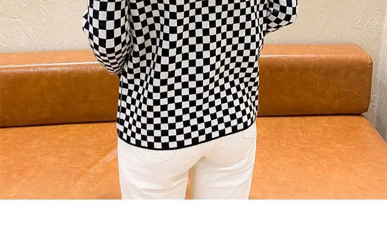 Women's Clothing Elegant Fashion Plaid Knit Pullovers Autumn Winter Vintage All-match Long Sleeve Patchwork Sweater Lady Y2k Top