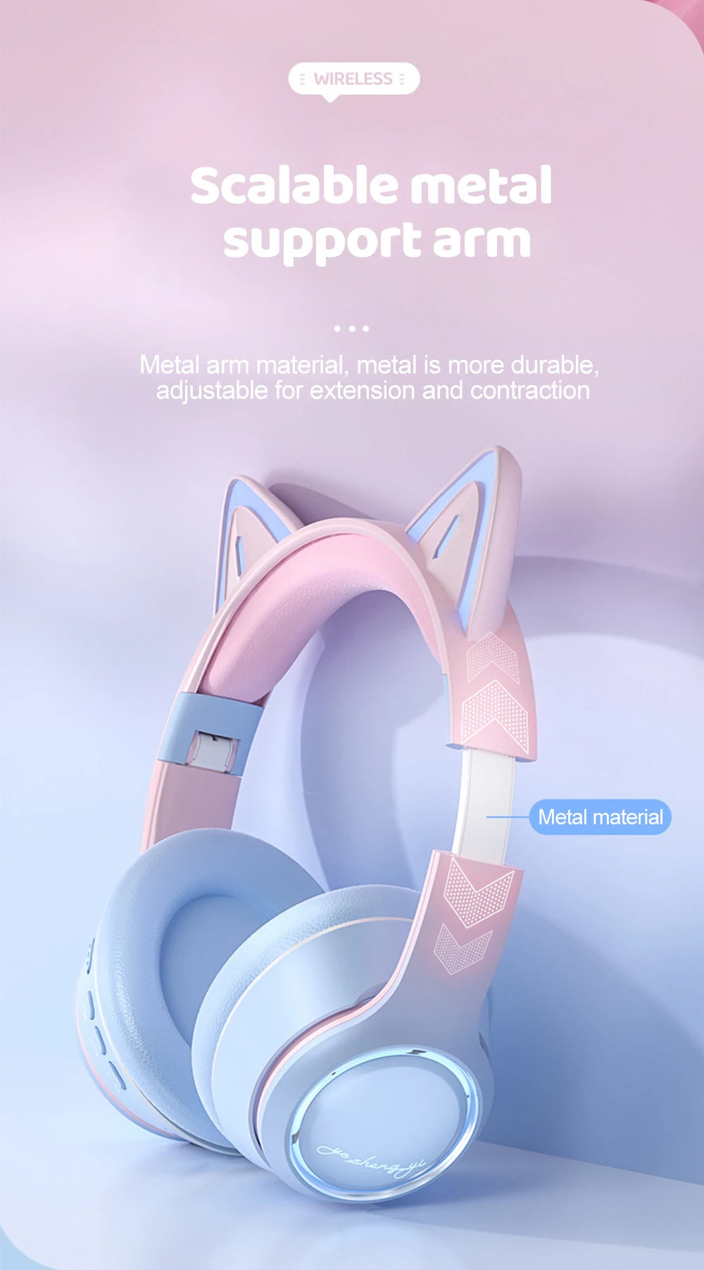 Gradient Wireless Headphones RGB Cat Ear Bluetooth Headphones With Microphone Stereo Music Game Earphone For Girls Kids Gifts