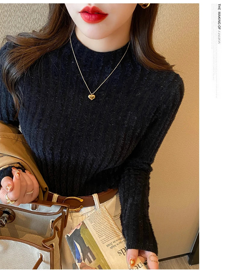 2025 Knitted Pullover Thick Warm Turtleneck Sweater Women Tops Lined Sweater Autumn Winter Streetwear Jersey Knitwear Jumper