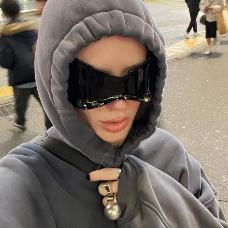 Oversized Futuristic Shield Sunglasses for Women Men Fashion Silver Mask Visor Sun Glasses Female Punk Y2K Eyeglasses
