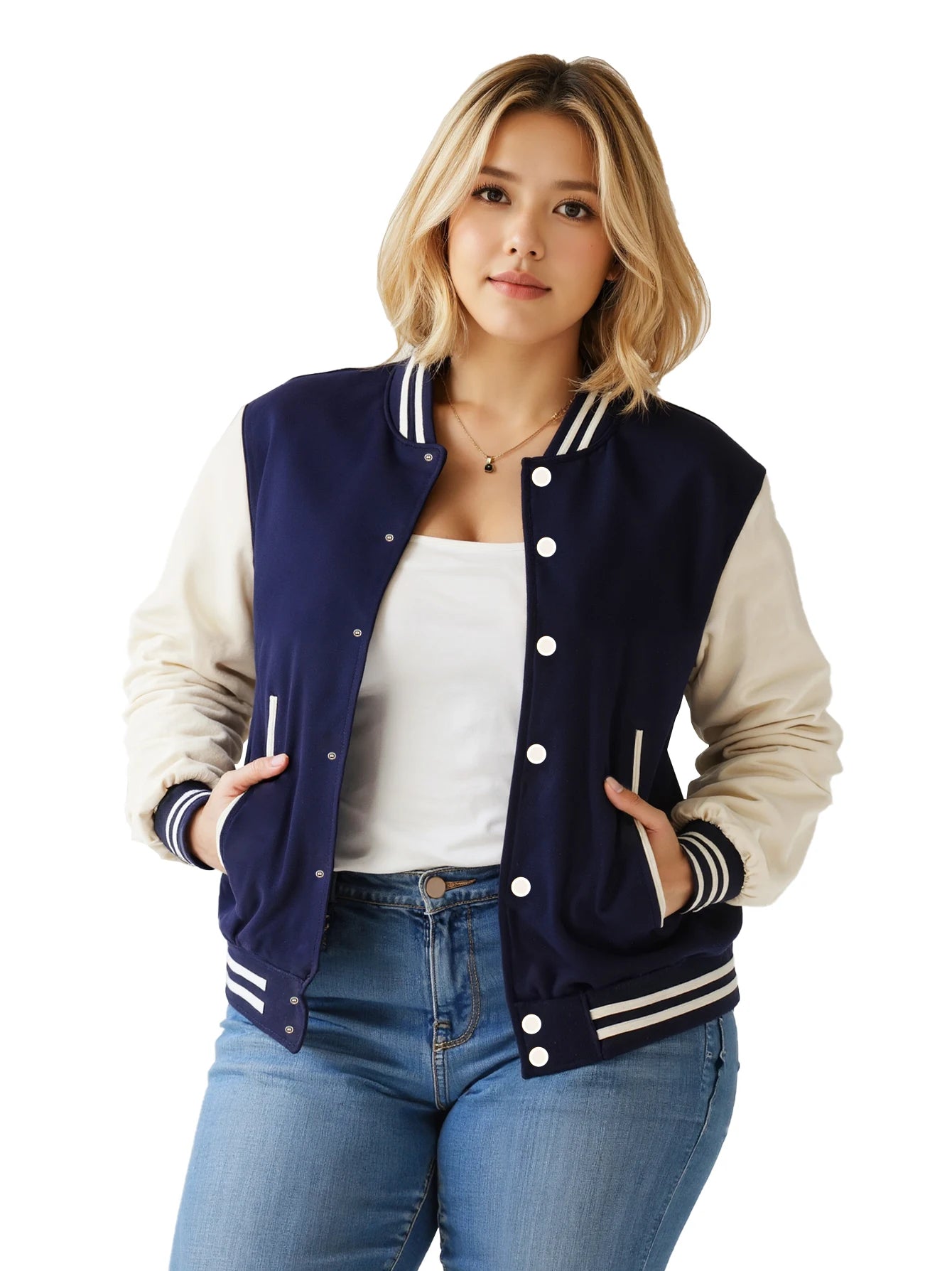 Women's Varsity Jacket with PU Leather Sleeves Fashionable Comfort Design Multiple Colors Available Perfect for Casual Wear