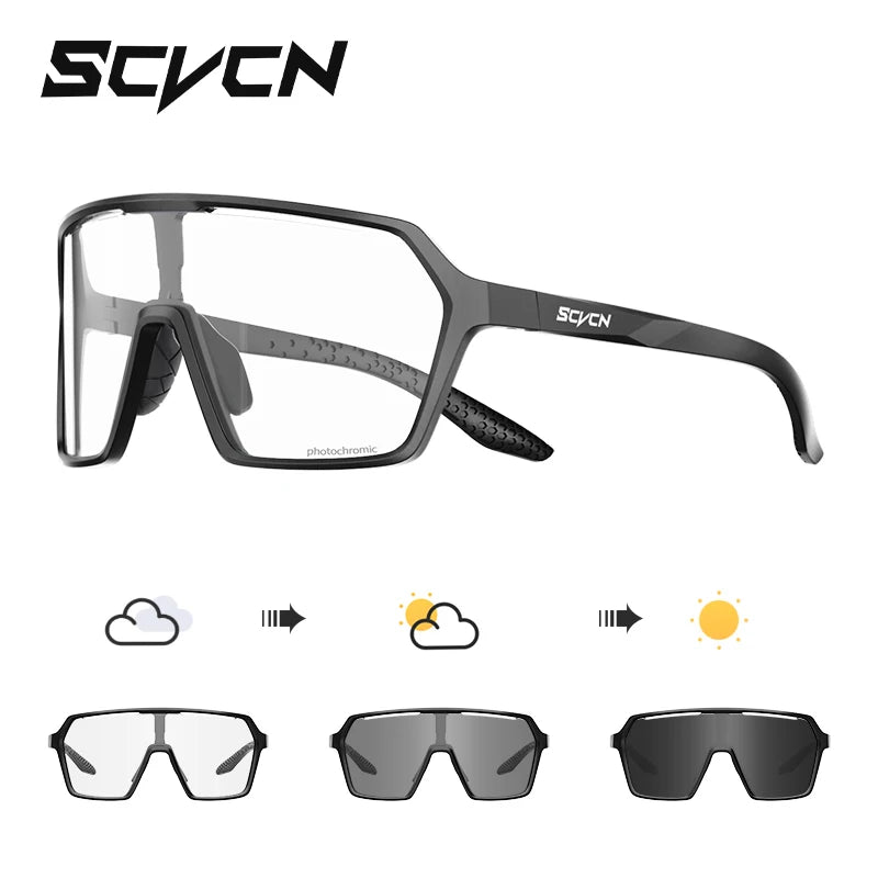 SCVCN New Photochromic Sunglasses MTB Cycling Glasses Outdoor Sports Running Drving Goggles UV400 Protection Bike Eyewear