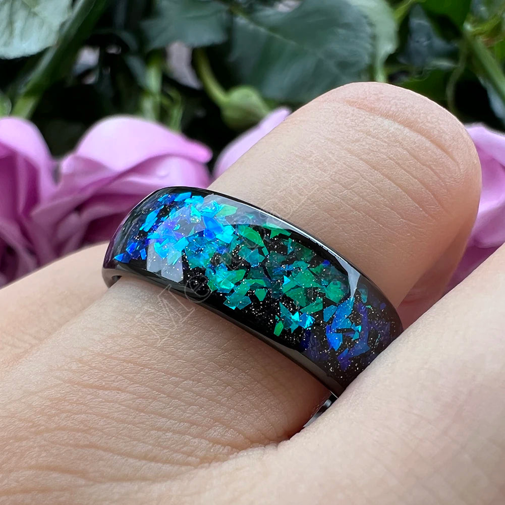 MenBand Fashion New Arrivals 8MM Tungsten Wedding Band Ring Middle Groove Inlaid With Blue Opal Domed Polished Comfort Fit