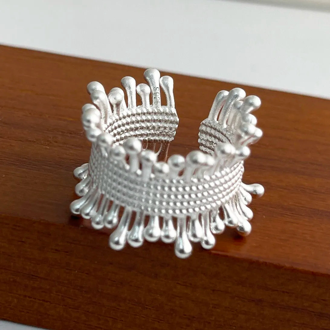 925 Sterling Silver Rings For Women Geometric Fine Jewelry Finger Adjustable Wide Sparkling Ring For Party Birthday Gift