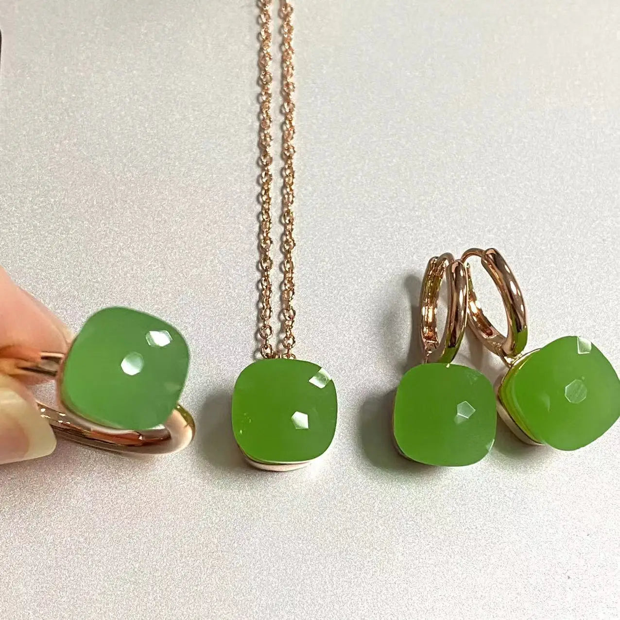 3Pcs/Set Women Ring Earrings Necklace Jewelry Set 34Colors Pink Crystal Jewelry Set Rose Gold Plated Jewelry