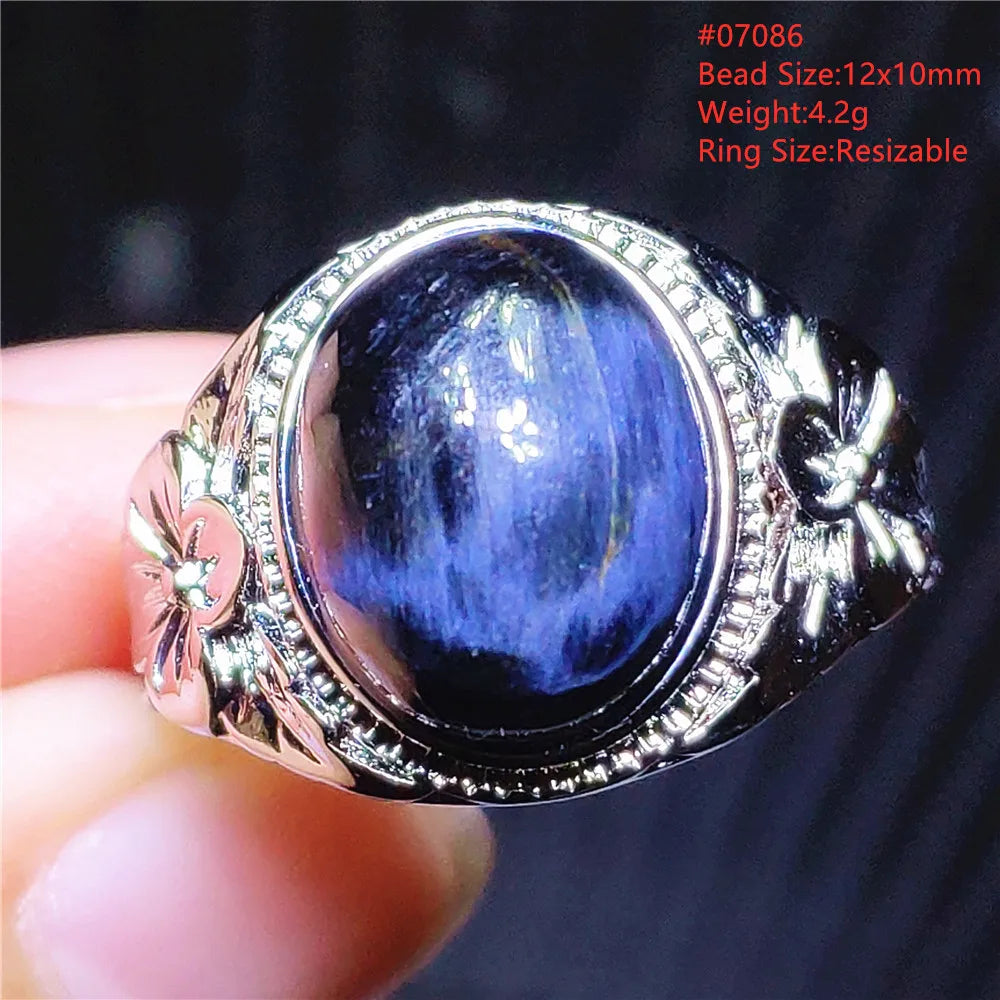 Natural Blue Pietersite Beads Adjustable Ring Woman Men Namibia Pietersite Ring Chatoyant Beads Fashion Silver Jewelry AAAAAA