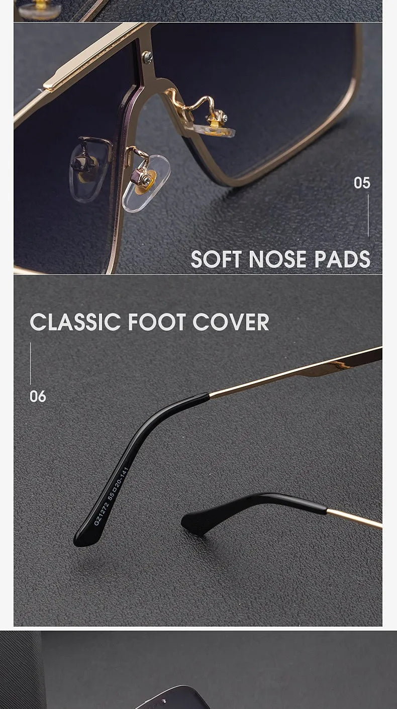 Fashion Oversized Square Sunglasses For Men Big Frame 2025 Luxury Brand Design Metal Frame Sun Glasses Man Retro Shades Eyewear