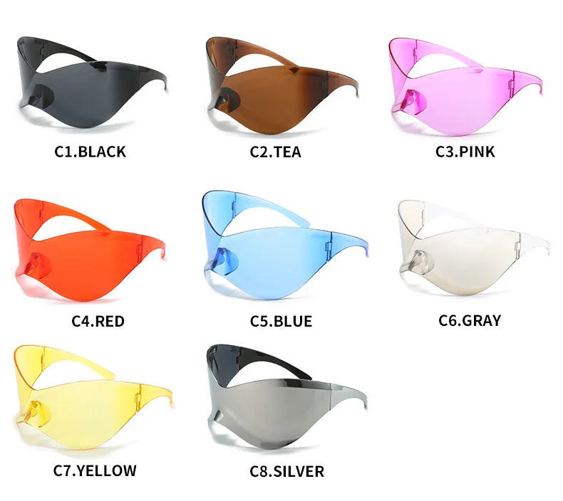 Oversized Futuristic Shield Sunglasses for Women Men Fashion Silver Mask Visor Sun Glasses Female Punk Y2K Eyeglasses