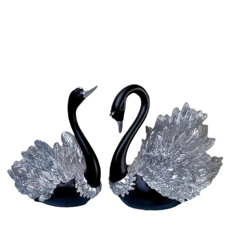 2PCS/set Couple Swan Sculpture Luxury Living Room Decor for Home Bar Cabinet TV Stand Tabletop Decoration, Multi-Scene Ornament