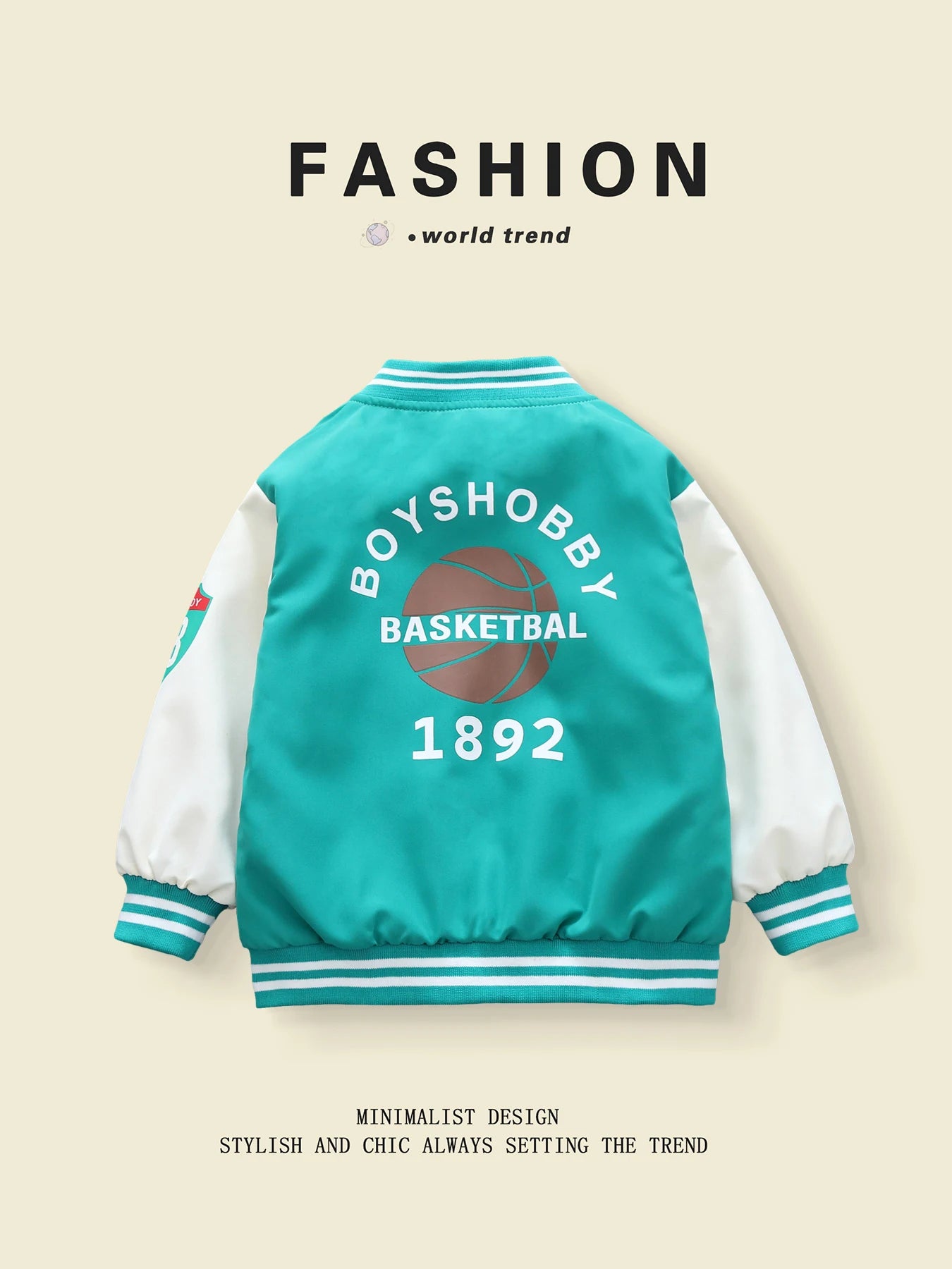 Spring - Autumn Boys' Baseball Jackets with Basketball Pattern, Suitable for 3 - 10 Year Olds, Unhooded Style