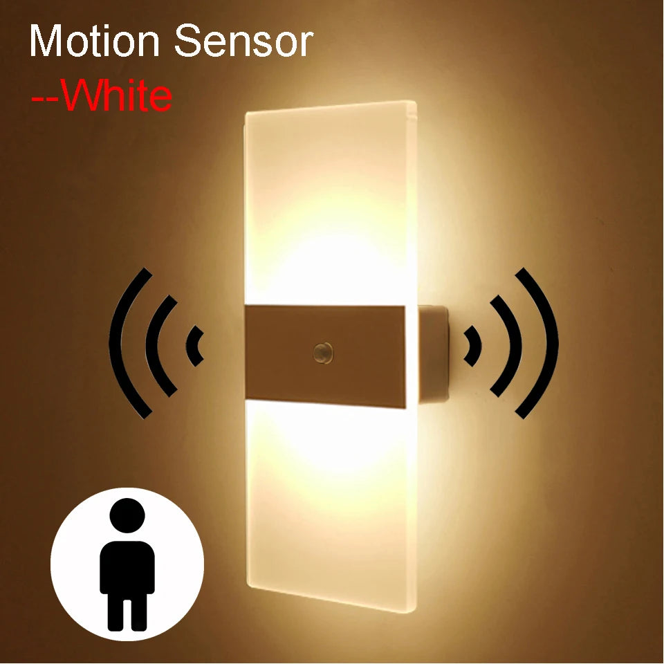 USB Recharge Wall Lamp Touch Motion Sensor Switch Indoor Acrylic Night Lights Bedroom Bedside Wall Sconce Nordic LED Wall Light