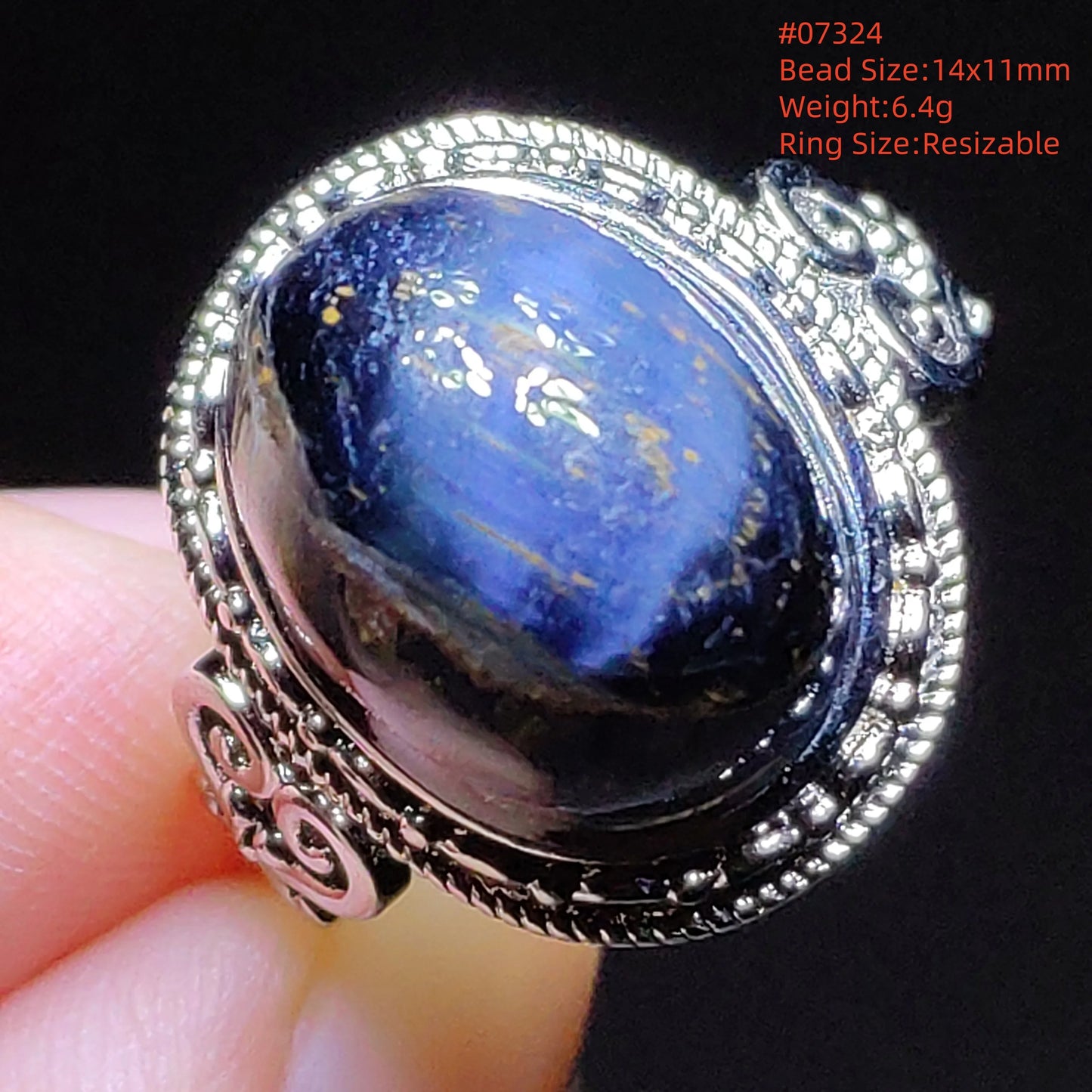 Natural Blue Pietersite Beads Adjustable Ring Woman Men Namibia Pietersite Ring Chatoyant Beads Fashion Silver Jewelry AAAAAA