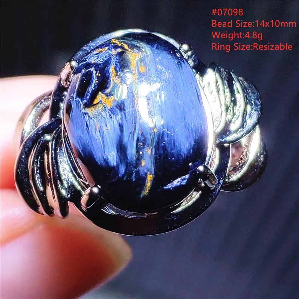 Natural Blue Pietersite Beads Adjustable Ring Woman Men Namibia Pietersite Ring Chatoyant Beads Fashion Silver Jewelry AAAAAA