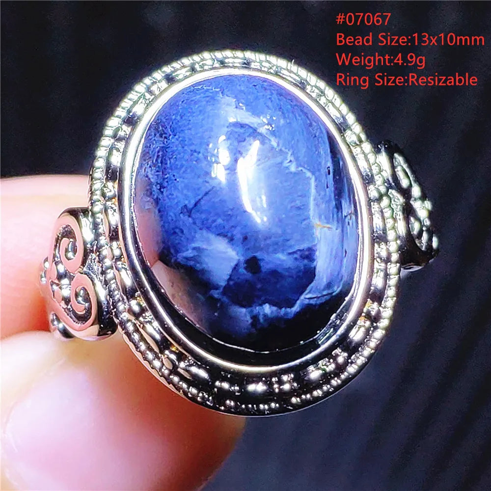 Natural Blue Pietersite Beads Adjustable Ring Woman Men Namibia Pietersite Ring Chatoyant Beads Fashion Silver Jewelry AAAAAA
