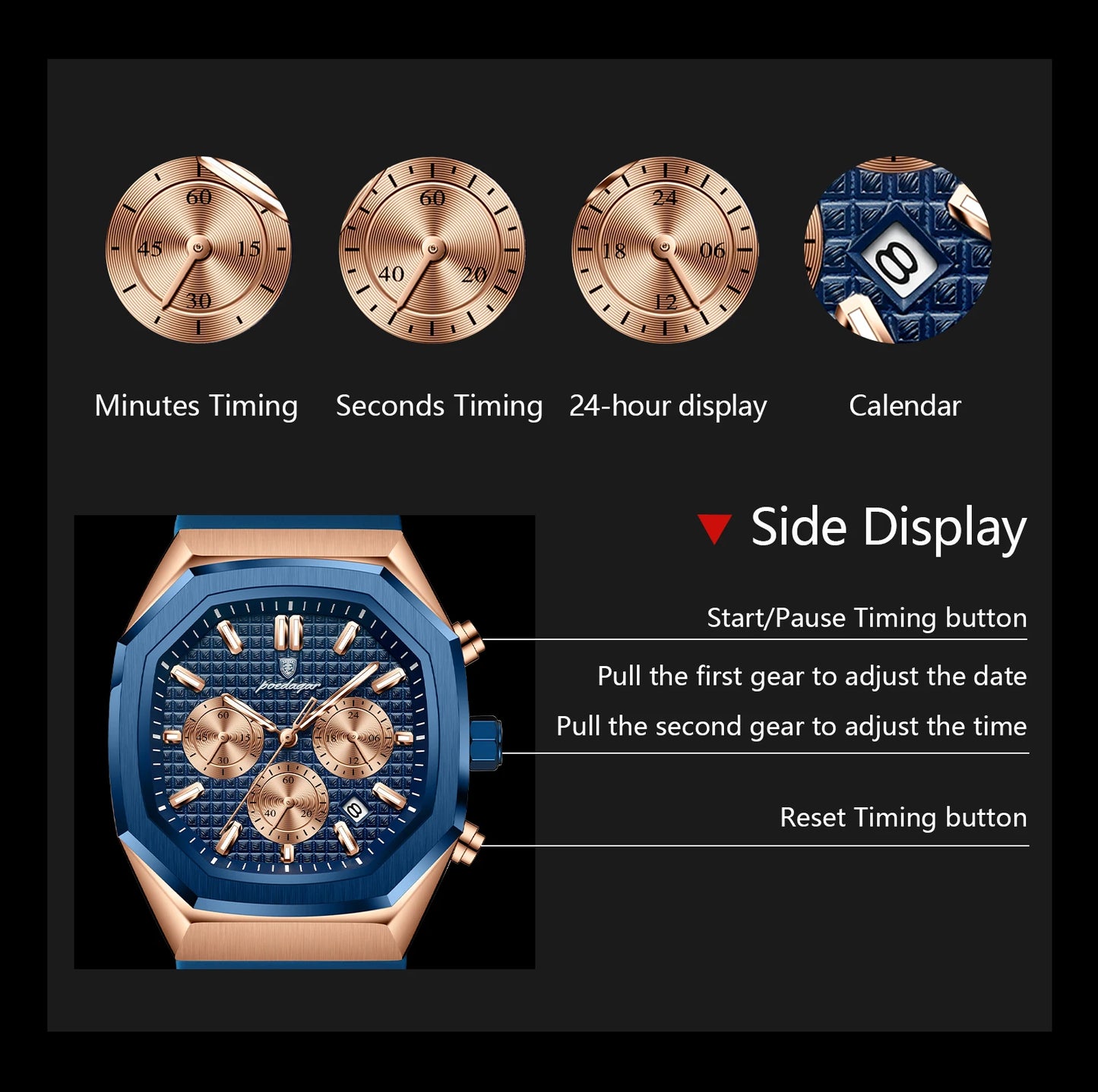 POEDAGAR New Luxury Watches For Men Waterproof Luminous Chronograph Date Man Watch Silicone Strap Fashion Quartz Men Wristwatch