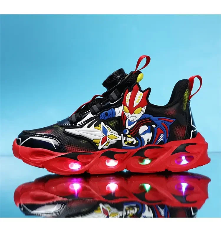 Boys Girls Sneakers Boots LED Footwear Luminous For Kids Light Button Lock Laces Shoes Cartoon Children's Baby Kids