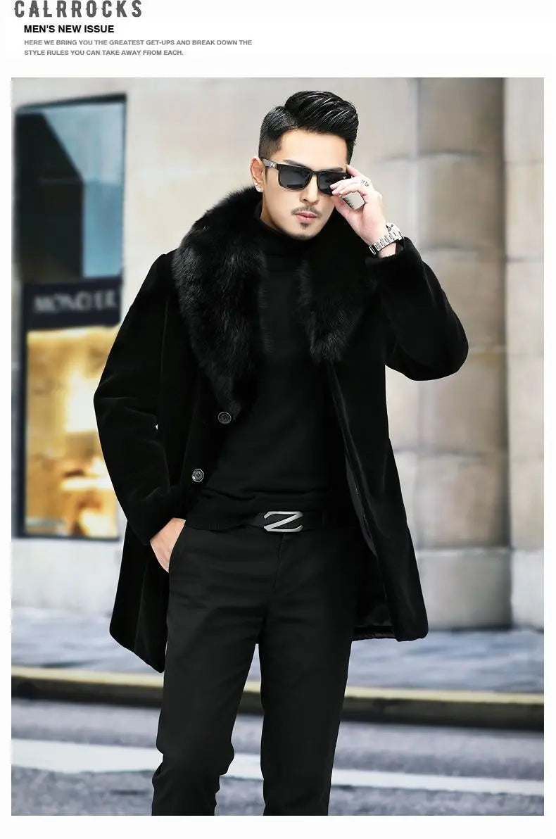 New fur coat with wide collar, whole mink winter thickened, long imitation mink fur men's coat, high-end mink fur coat M-6XL