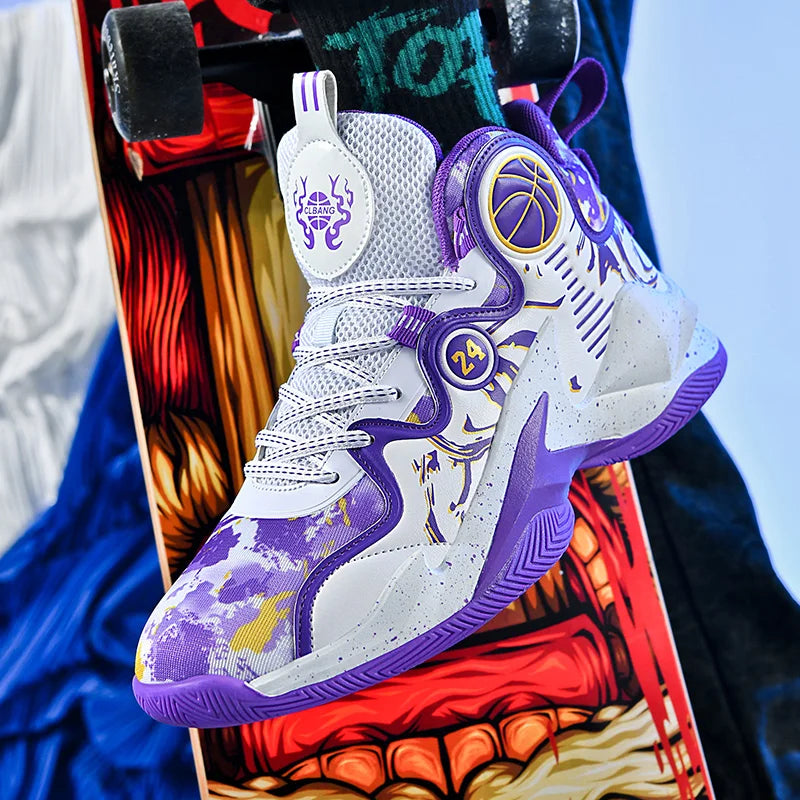 Men Basketball Shoes Soft Sole Cushioning Anti-Slip Sports Shoes Flat Comfortanle High-top Leather Basketball Boots for Man