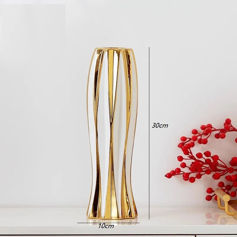30cm Water Gold Luxury Ceramic Vase for Home Living Room Luxury Decoration Study Entrance