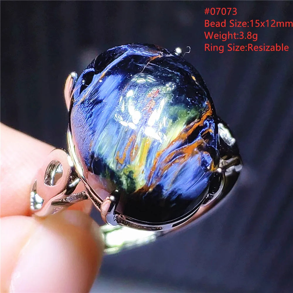 Natural Blue Pietersite Beads Adjustable Ring Woman Men Namibia Pietersite Ring Chatoyant Beads Fashion Silver Jewelry AAAAAA