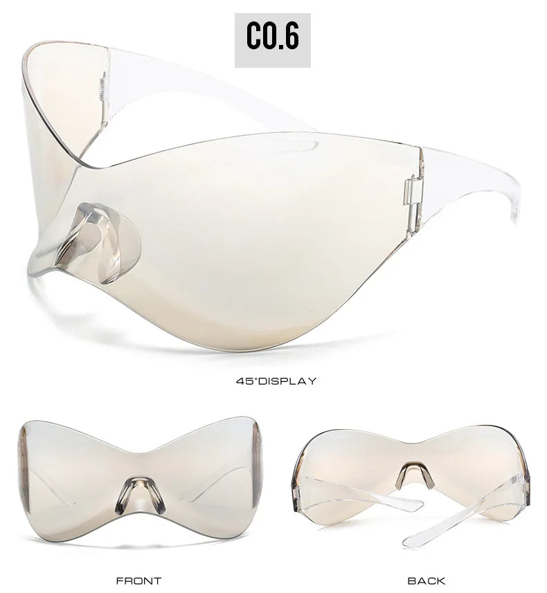 Oversized Futuristic Shield Sunglasses for Women Men Fashion Silver Mask Visor Sun Glasses Female Punk Y2K Eyeglasses
