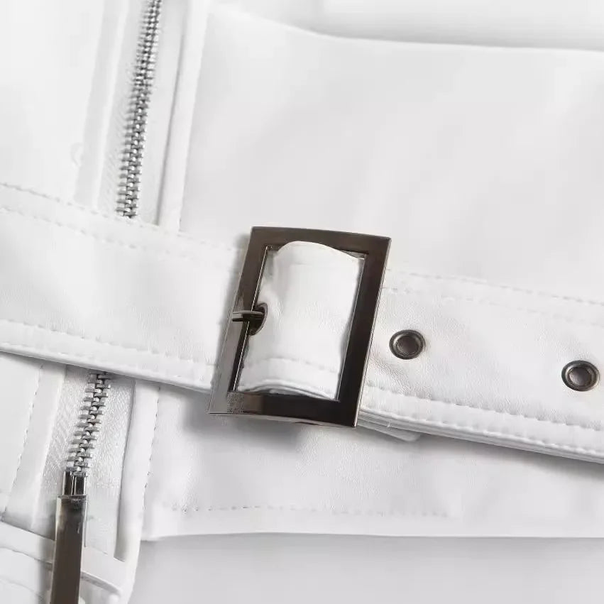 White PU Leather Jacket Men's Jacket Long Sleeve Motorcycle Punk Style Coat Autumn Winter