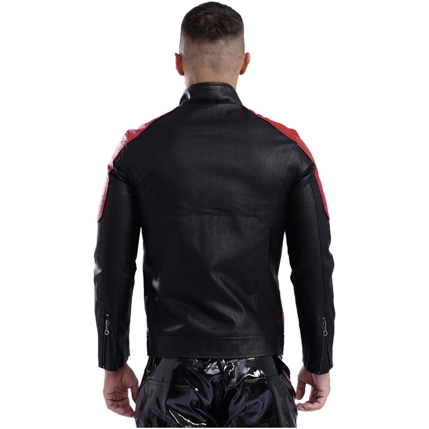Mens Racing PU Leather Jackets Coat Long Sleeve Front Zipper Outerwear Windproof Motorcycle Biker Racer Bomber Jacket Streetwear