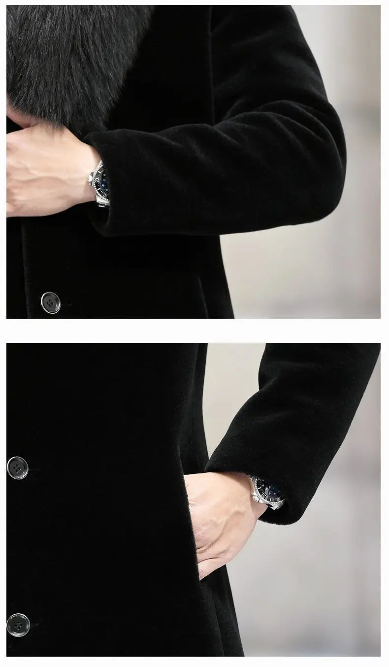 New fur coat with wide collar, whole mink winter thickened, long imitation mink fur men's coat, high-end mink fur coat M-6XL