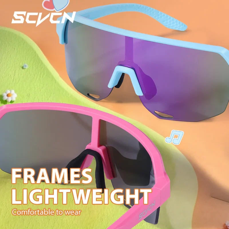 SCVCN Children Outdoor Cycling Sunglasses MTB Camping Glasses Teenager Sports Road Bike Eyewear Girls UV400 Protective Goggles