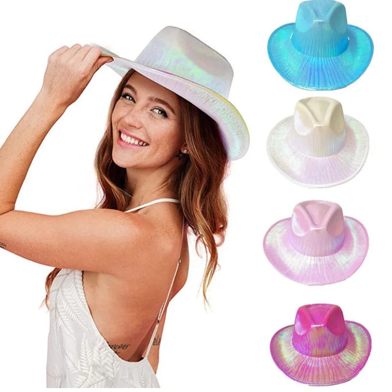 Glowing Decor  Supplies Luminous Cowboy hat  LED Pearlescent Cowboy  Cap Fashion Neon Light Hat For Party