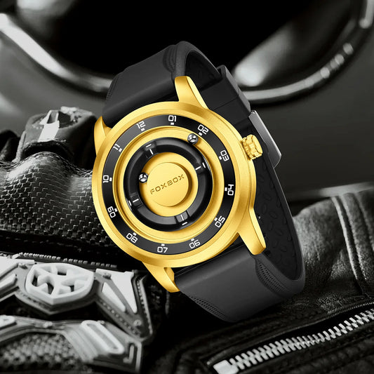 FOXBOX Unique Dial Quartz Man Watch Fashion Casual Sport Silicone Srolling Beads Clock Magnetic Force Waterproof Watches for Men