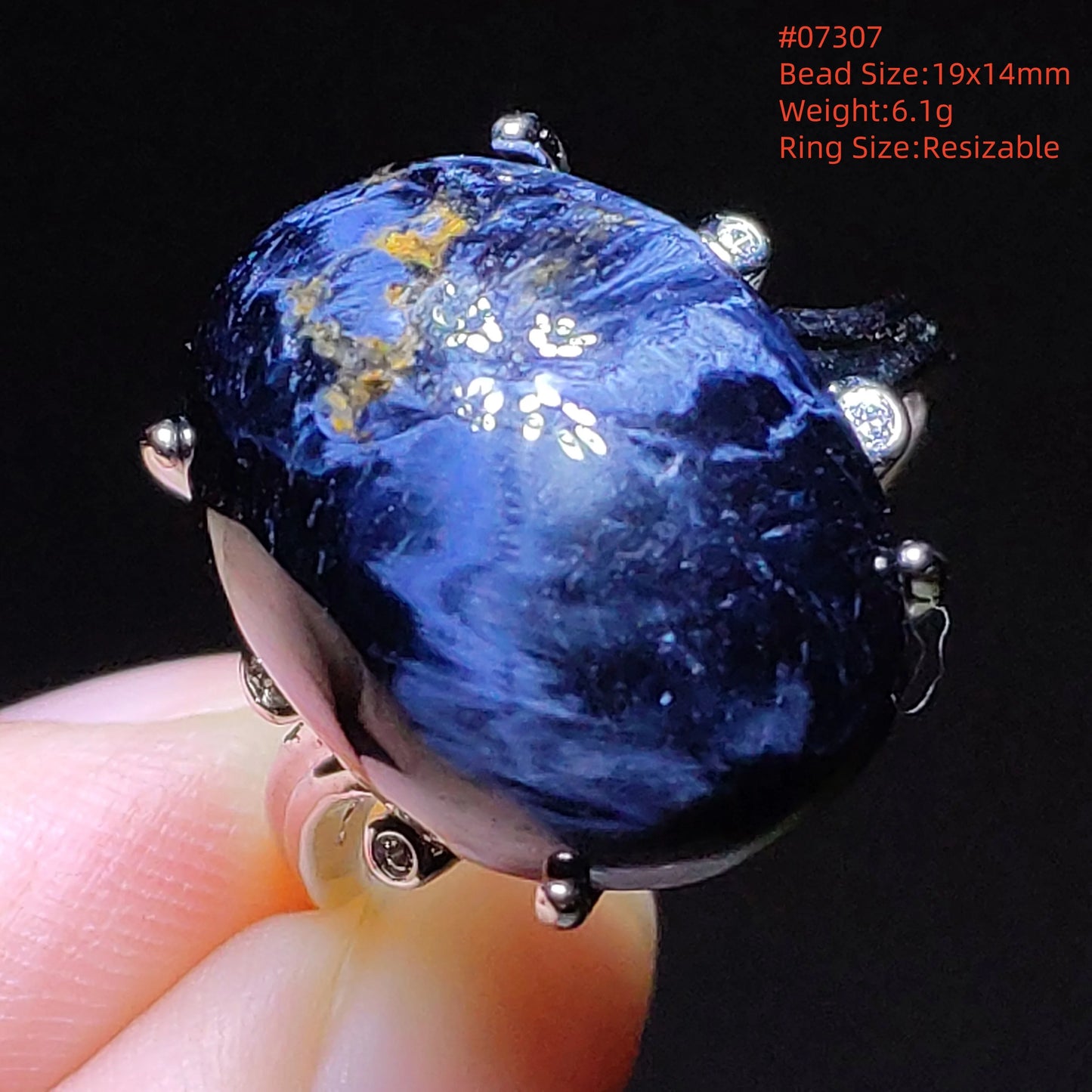 Natural Blue Pietersite Beads Adjustable Ring Woman Men Namibia Pietersite Ring Chatoyant Beads Fashion Silver Jewelry AAAAAA