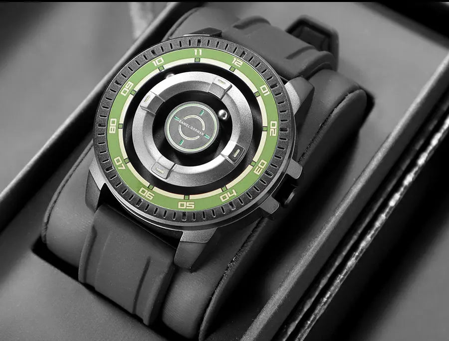 DANIEL GORMAN Magnetic Driven Watch Men Black Waterproof Stainless Steel Beads Quartz Watch with Silicone Strap DG0221 Green