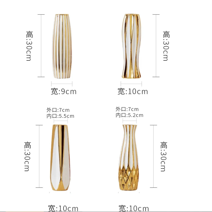 30cm Water Gold Luxury Ceramic Vase for Home Living Room Luxury Decoration Study Entrance