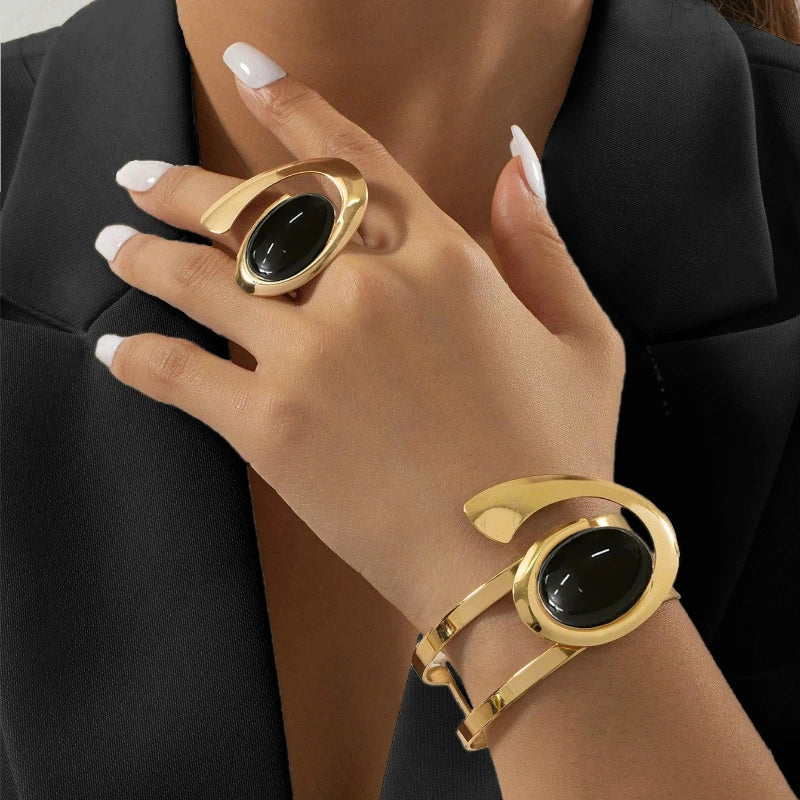 Exaggerated Pearl Spiral Bracelet Ring Set For Women Girls Personality Geometric Fashion Jewelry Holiday Party Gift OL S247