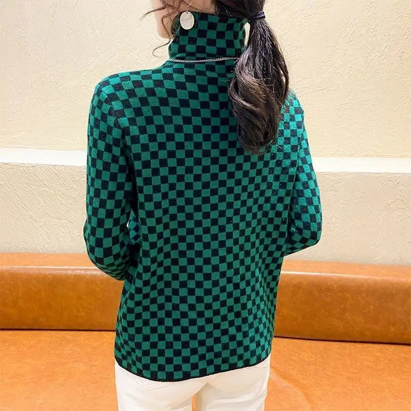 Women's Clothing Elegant Fashion Plaid Knit Pullovers Autumn Winter Vintage All-match Long Sleeve Patchwork Sweater Lady Y2k Top