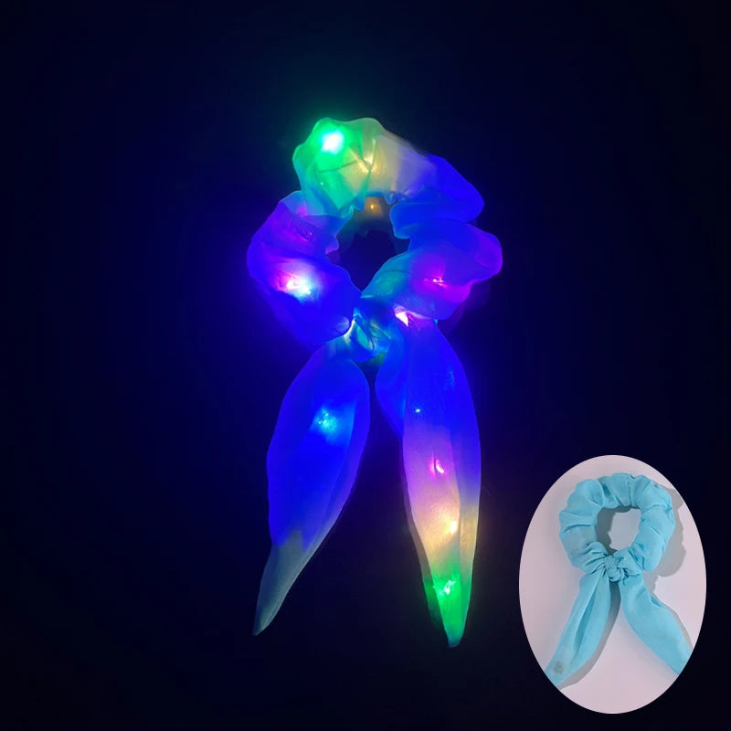 1/10 Pcs LED Luminous Scrunchies Glowing Hairband Girl Light Up Hair Scrunchy Birthday Party Headwear Supplies Hair Accessories