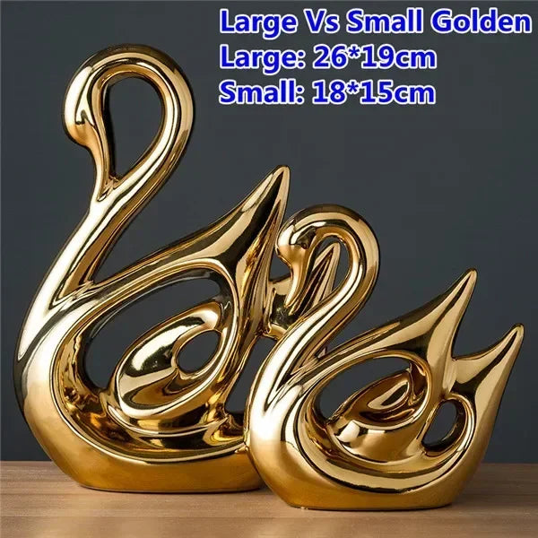 Ceramic Electroplating Ornaments Nordic Ins Cabinet Decorations Home Porcelain Deer/Swan Family Apple Shape Figurines