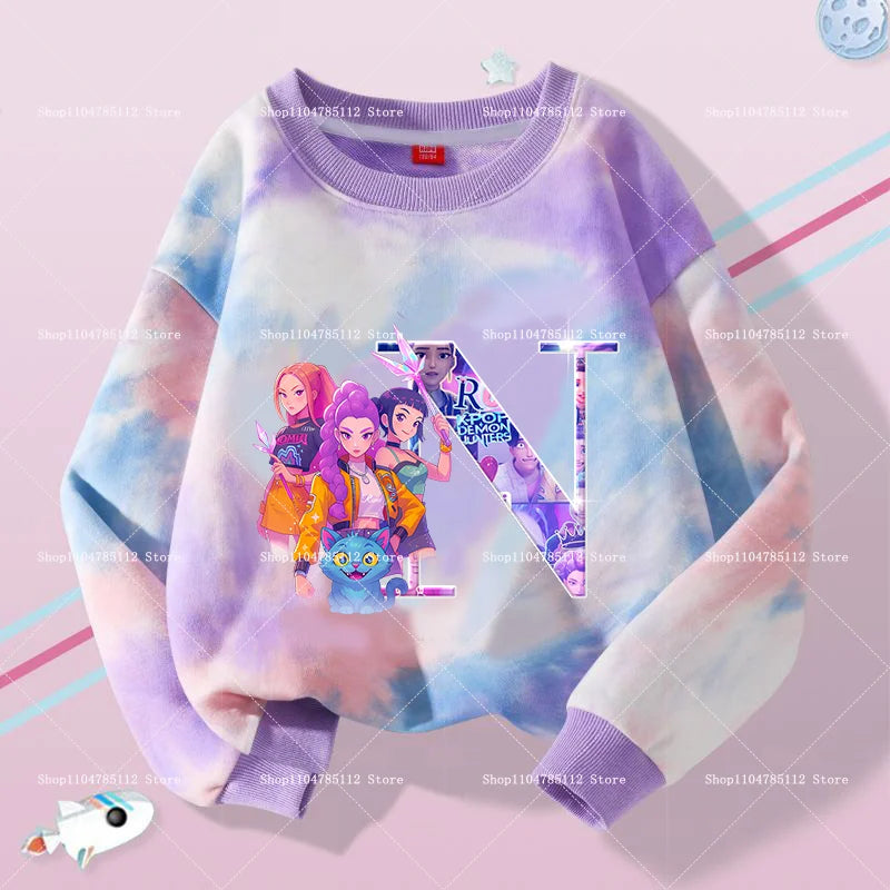 K Pop Demon Hunters Girls Sweatshirt Rumi Mira Zoey A-Z Hoodies Kids Spring Autumn Pullover Children Long Sleeves Clothes Gift
