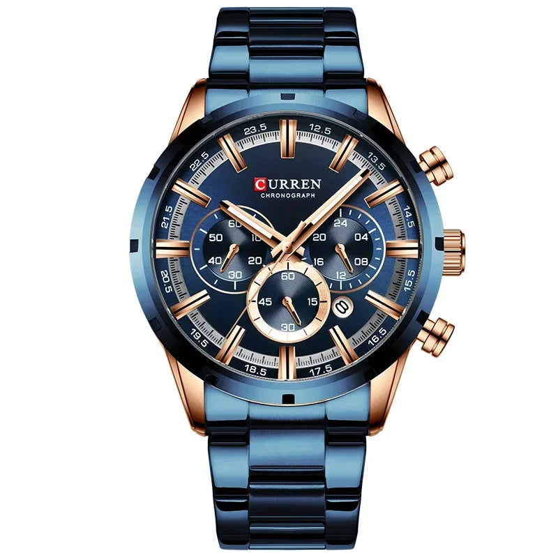 CURREN 8355 Top Brand Luxury Sports Quartz Mens Watches Full Steel Waterproof Chronograph Wristwatch Men Relogio Masculino