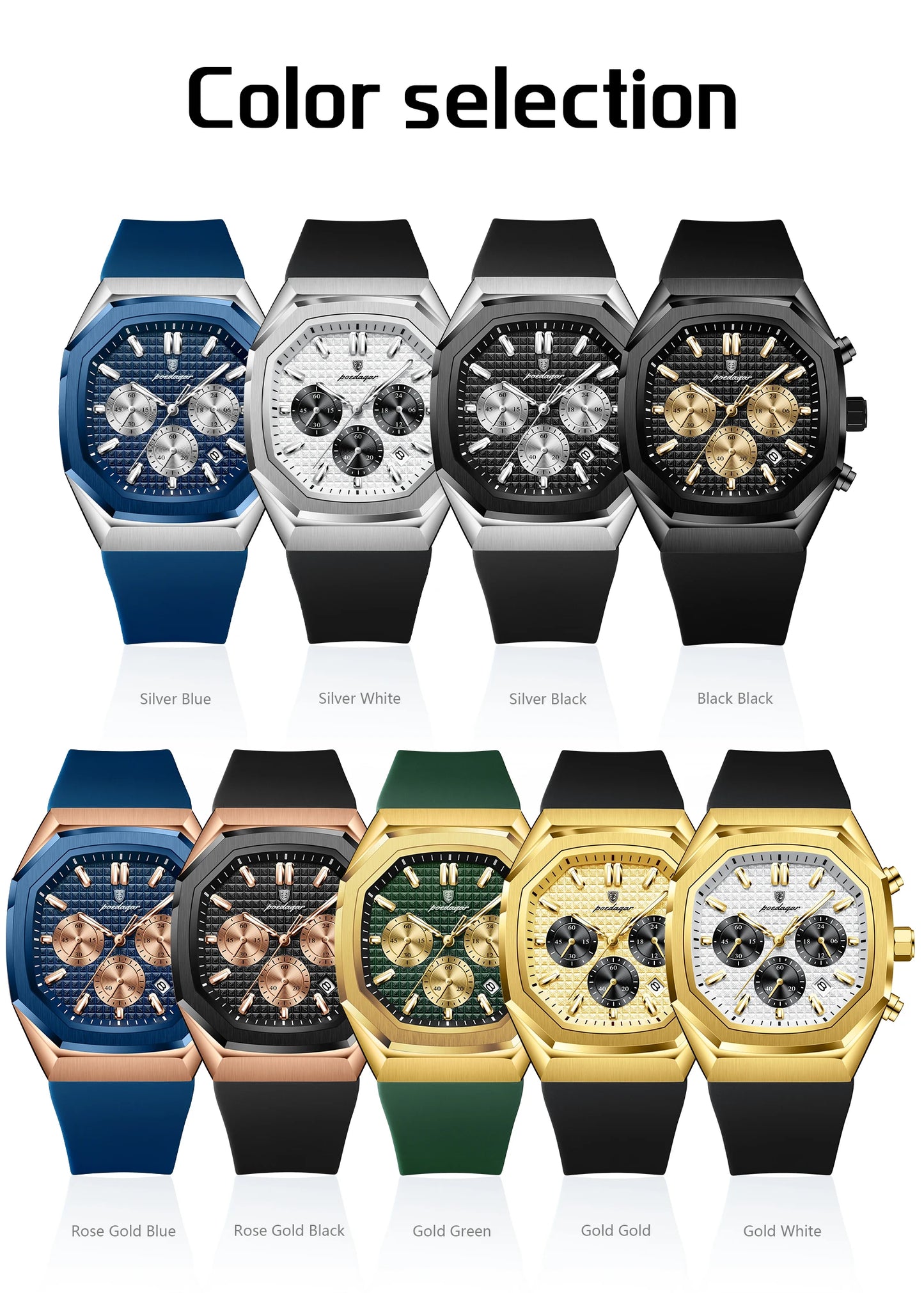 POEDAGAR New Luxury Watches For Men Waterproof Luminous Chronograph Date Man Watch Silicone Strap Fashion Quartz Men Wristwatch